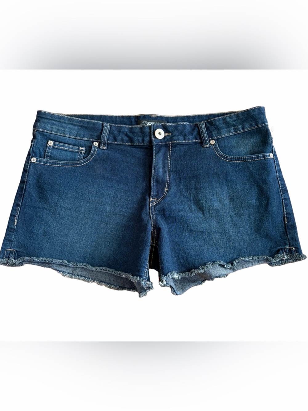 Jordache Dark Wash Denim Shorts Size 12 (but 36” Waist) - Frayed Hem Stretch